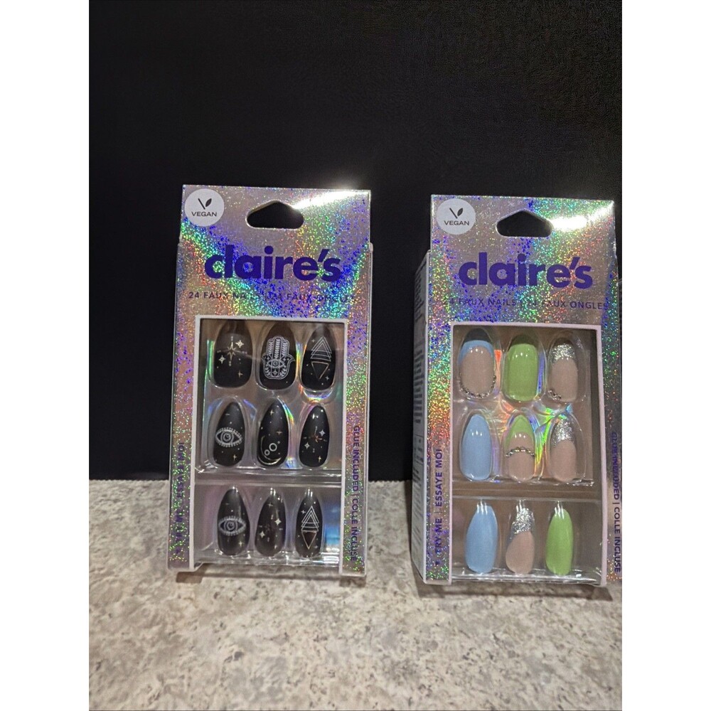 4 pack of 24 Press-On Nails Claire's Faux Nails glue not included - Picture 2 of 5